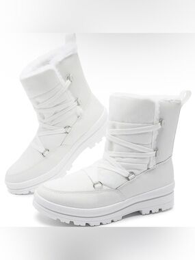 10S White Winter Lace-Up Ankle Boots for Women